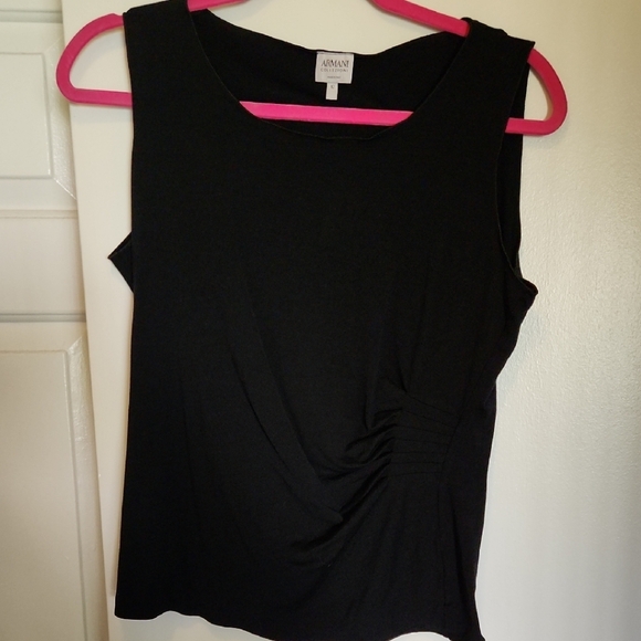 Armani Collezioni Tops - Armani Collezioni Soft Women's Luxury Black Ruched Sleeveless Viscose Tank Top